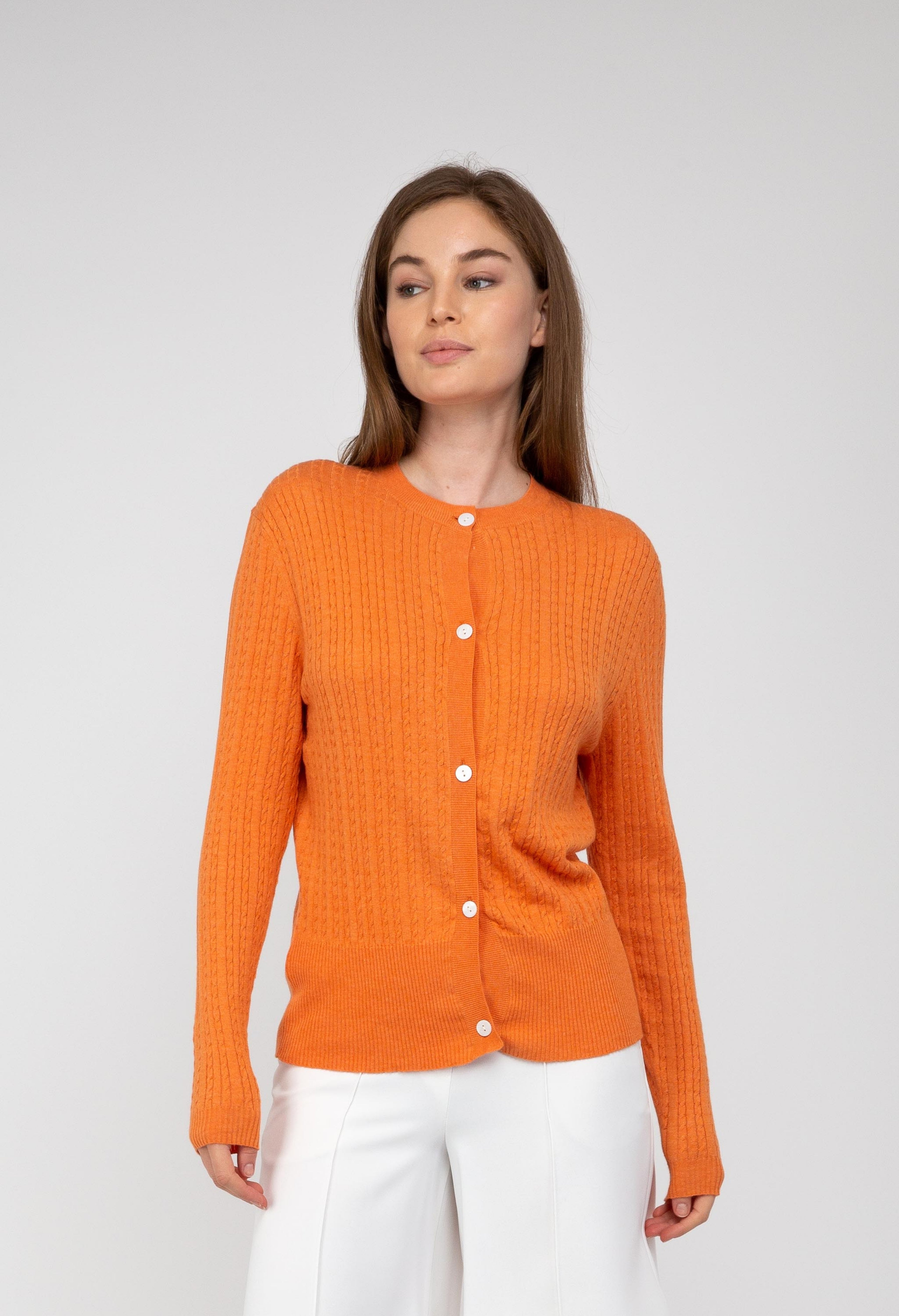 Van Kukil Textured Crew Neck Cardigan