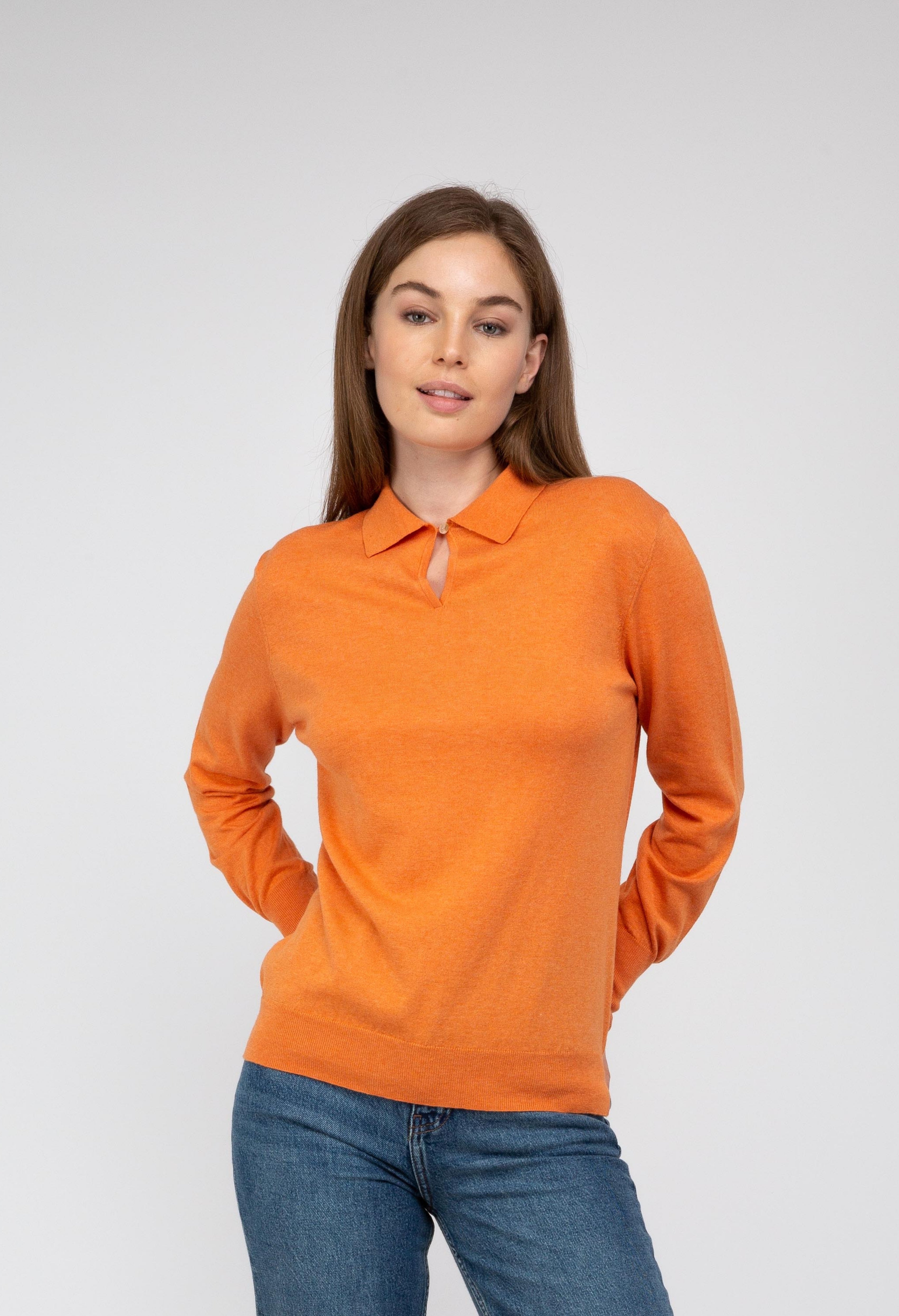 Van Kukil Polo Cashmere Jumper with keyhole Neck.