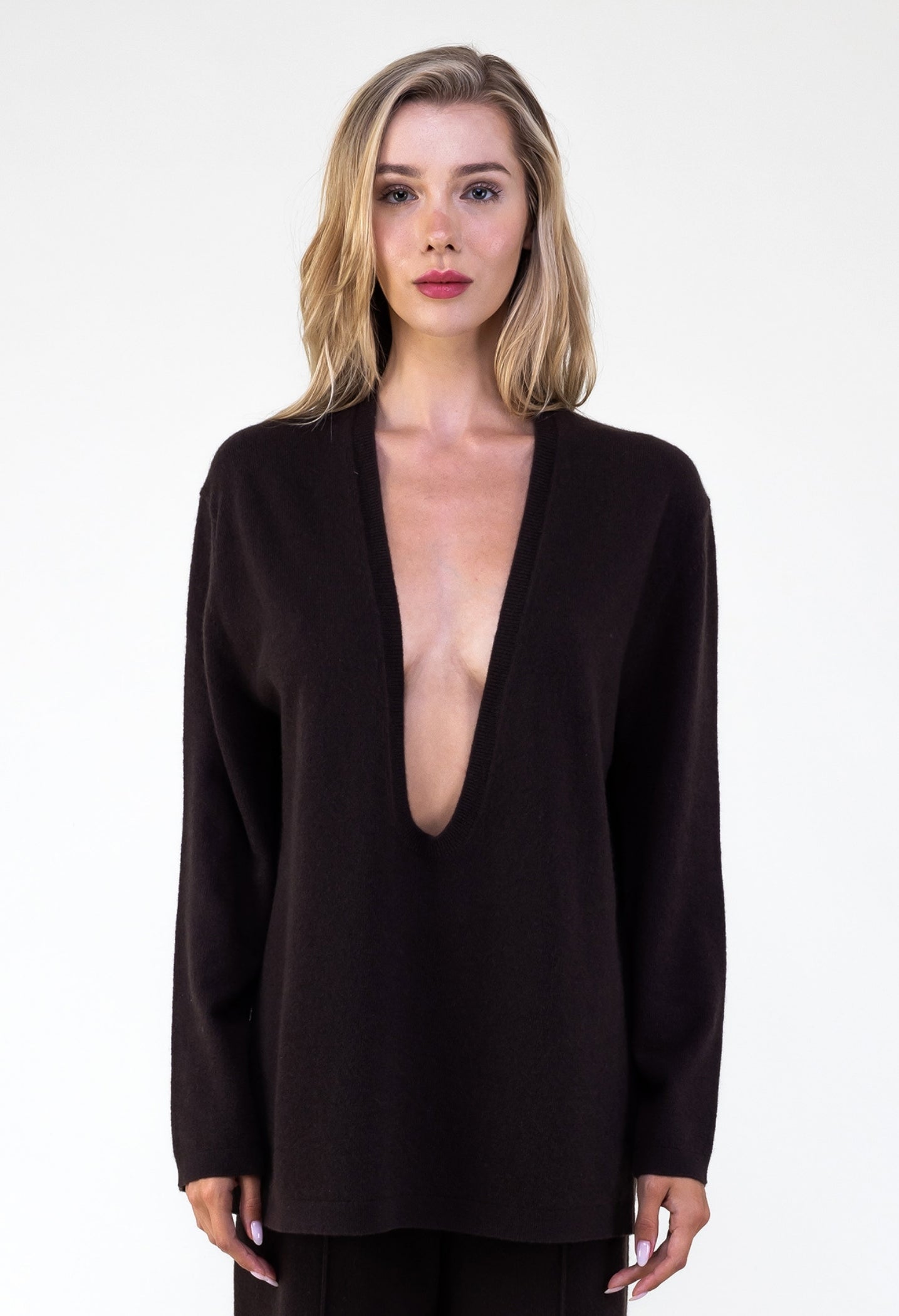 Van Kukil 100% Cashmere Deep V-Neck Sweater