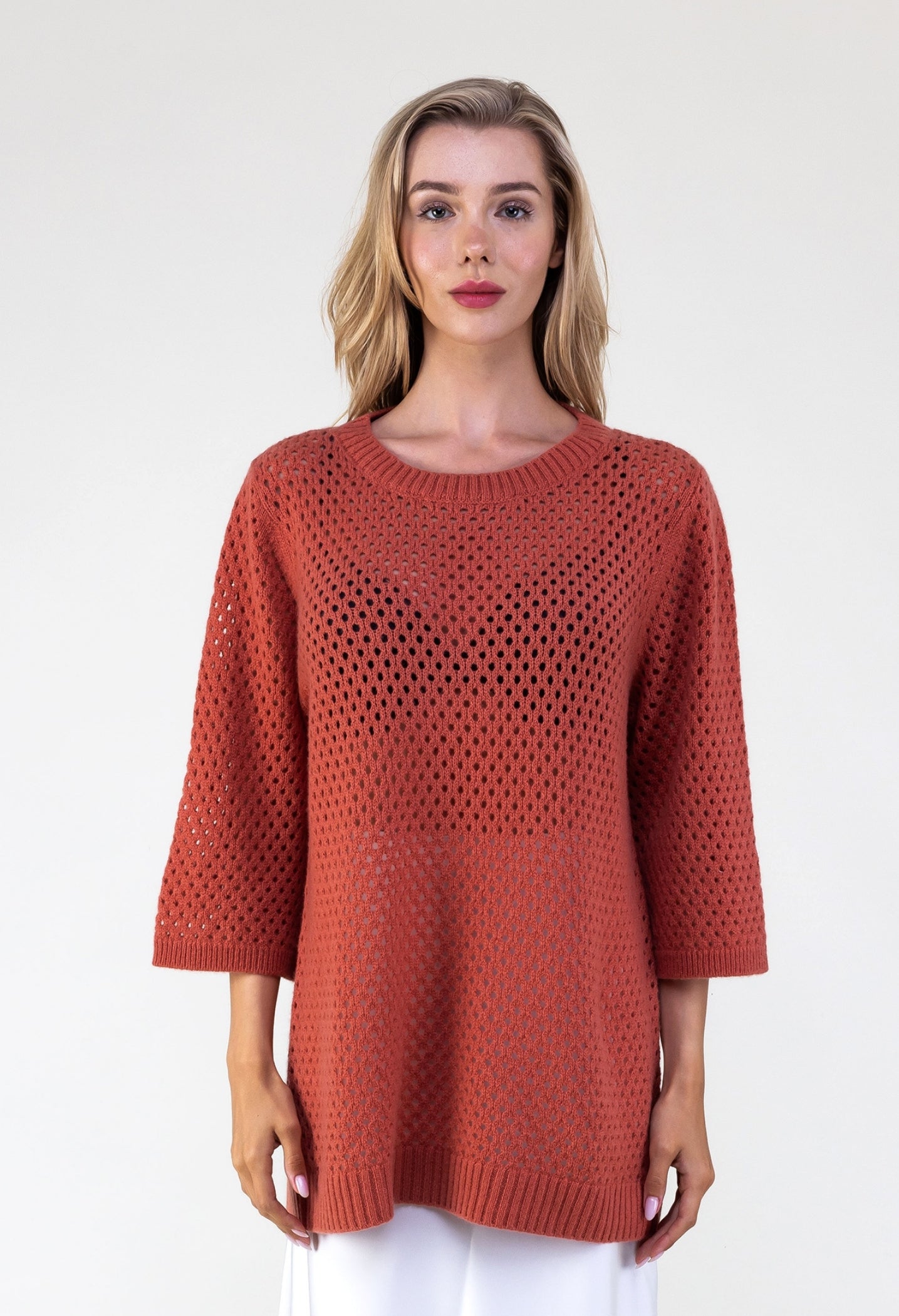 Van Kukil Open-Knit Three-Quarter Sleeve Sweater