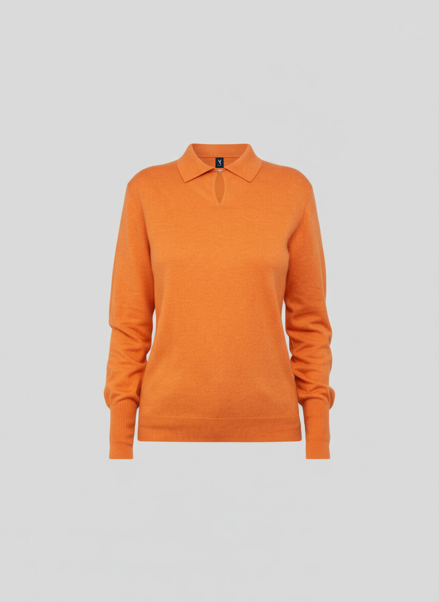 Van Kukil Polo Cashmere Jumper with keyhole Neck.