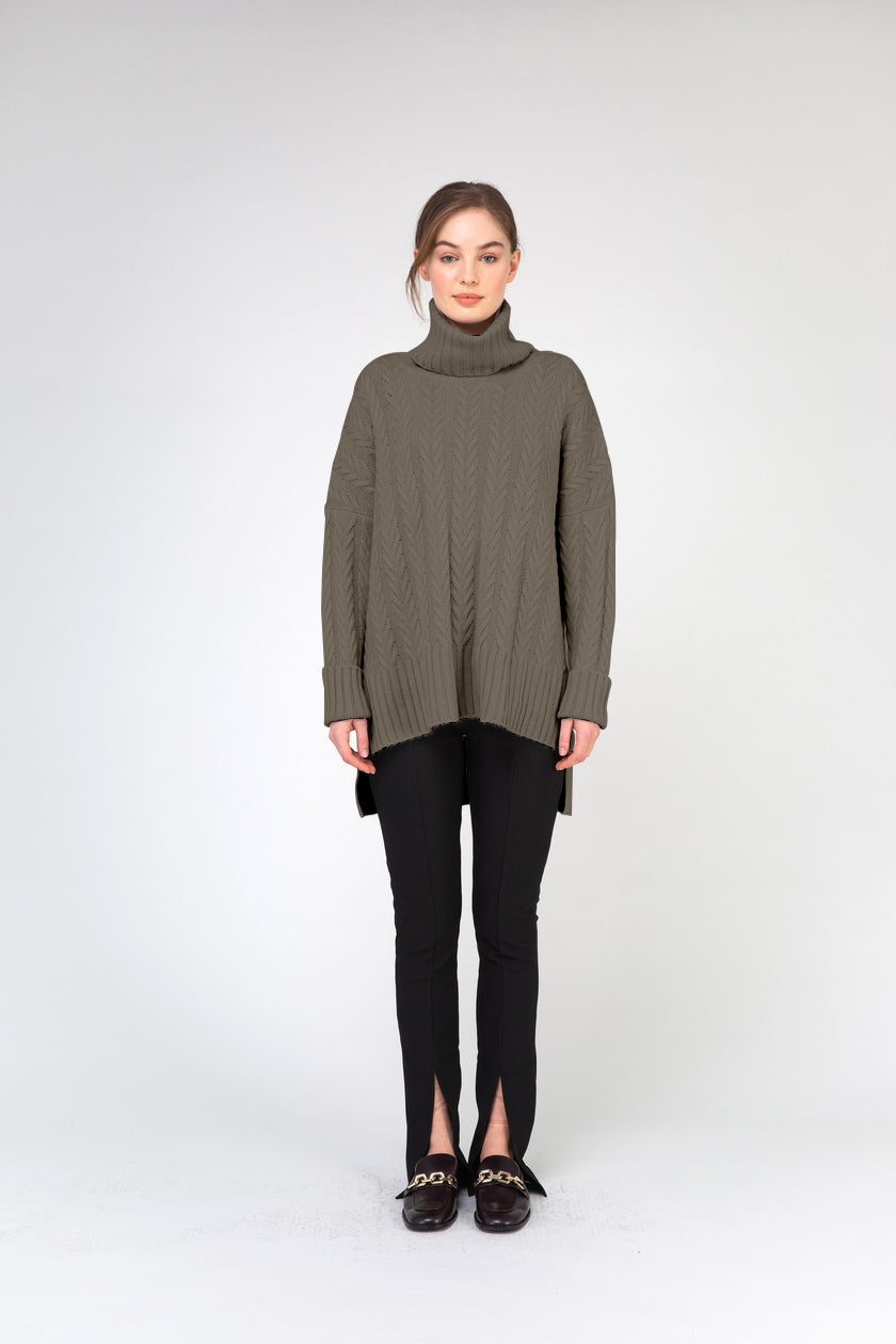 VAN KUKIL ROLL NECK CABLE KNIT JUMPER