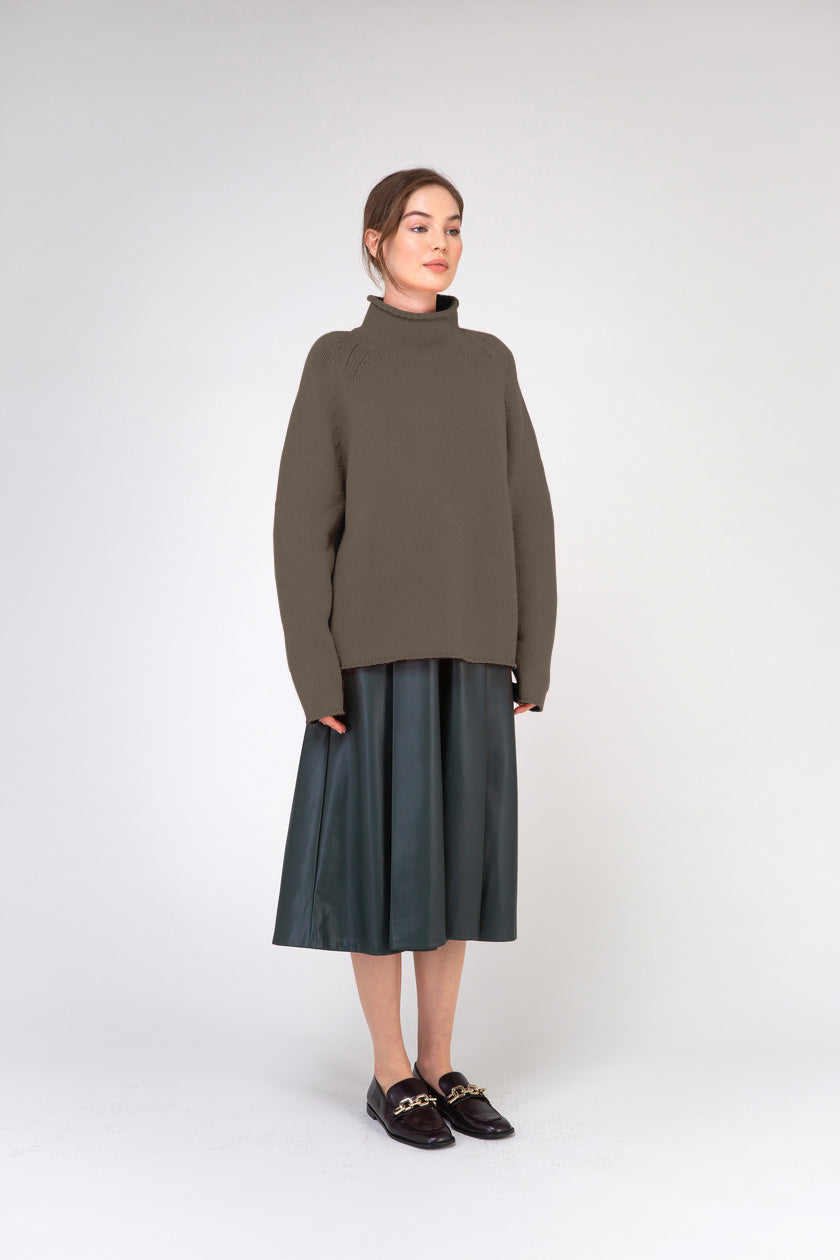 VAN KUKIL FUNNEL NECK CHUNKY KNIT JUMPER