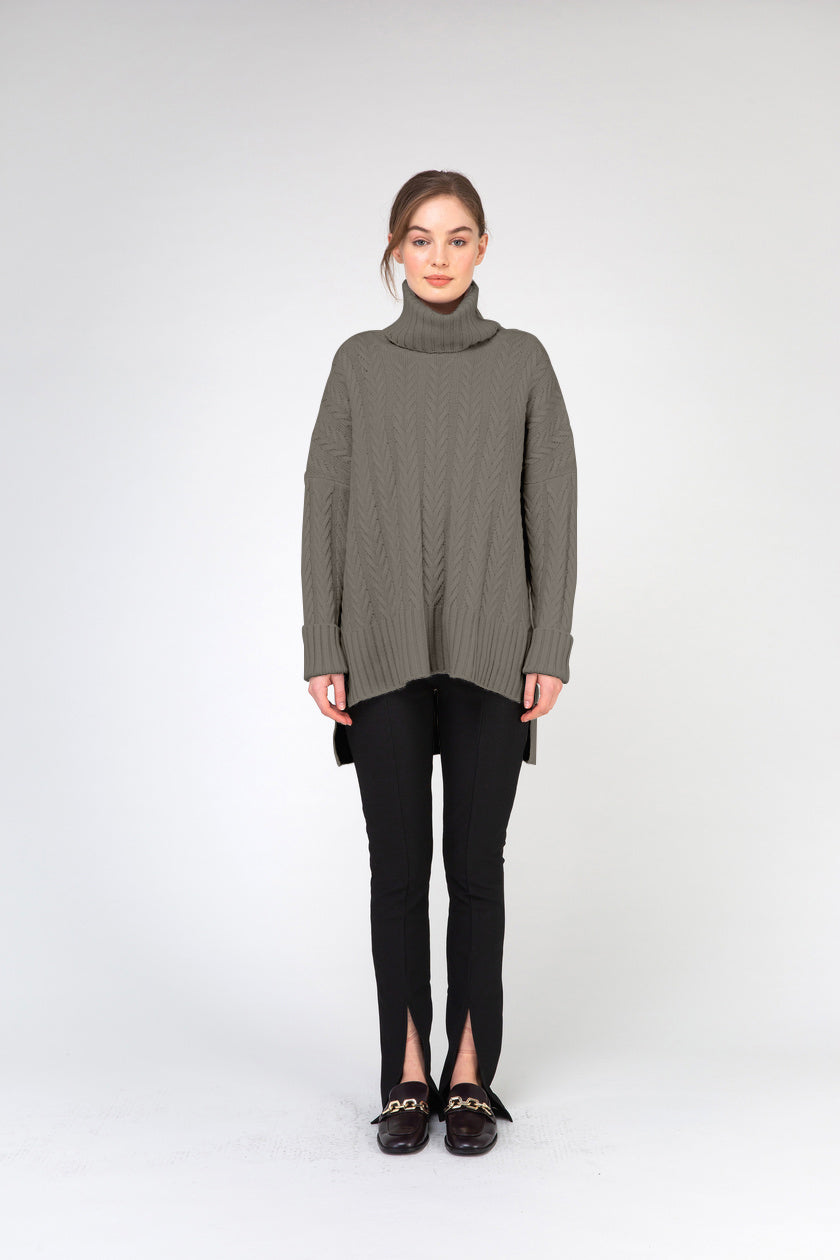 VAN KUKIL ROLL NECK CABLE KNIT JUMPER